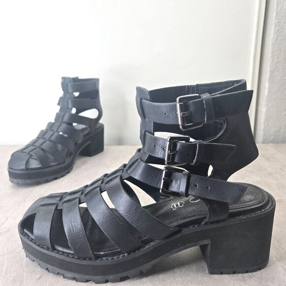 Aldo Shoes - Aldo Fisherman Sandals Sz 7 Black Leather Grunge Goth Strappy Caged Chunky Lug